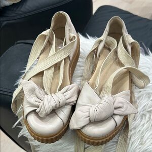 Puma Cream Platform Shoes with Bow